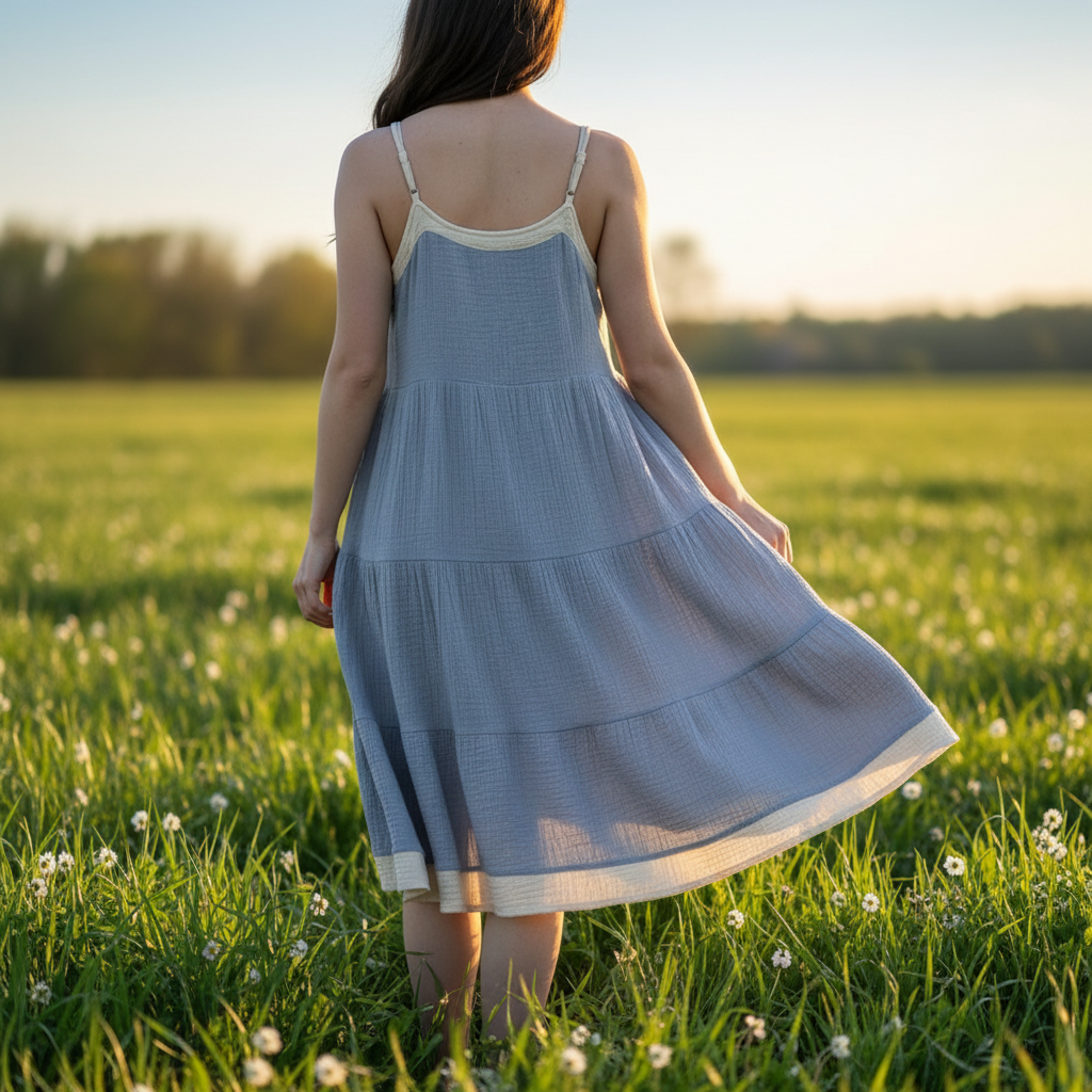 Damen Spaghettiträger Mehrstufig Sommerkleid