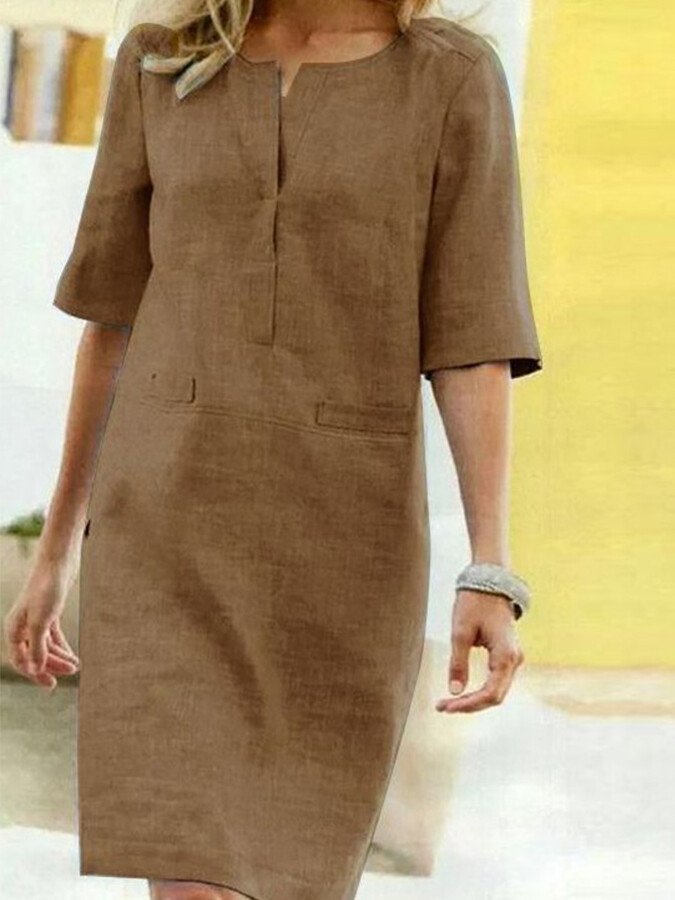 Lena | Damen kleid Kurzarm Midi V-Ausschnitt Sommerkleid