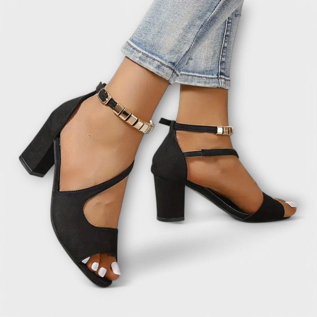 Stilettos Damen | Blockabsatz & Goldener Knöchelriemen