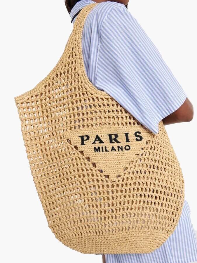 Stilvolle Strandtasche für Damen, handgefertigt aus Stroh im Boho-Stil
