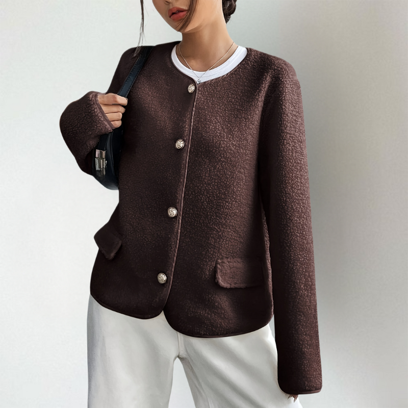 Strickjacke Damen | Kragenlos & Zierknöpfe mit Taschen