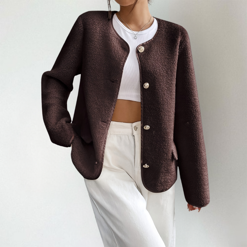 Strickjacke Damen | Kragenlos & Zierknöpfe mit Taschen