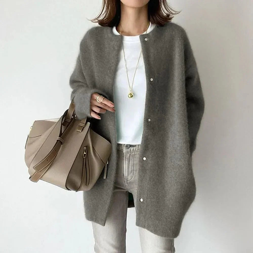 Strickjacke Damen | Oversized Rundhals & Druckknöpfe