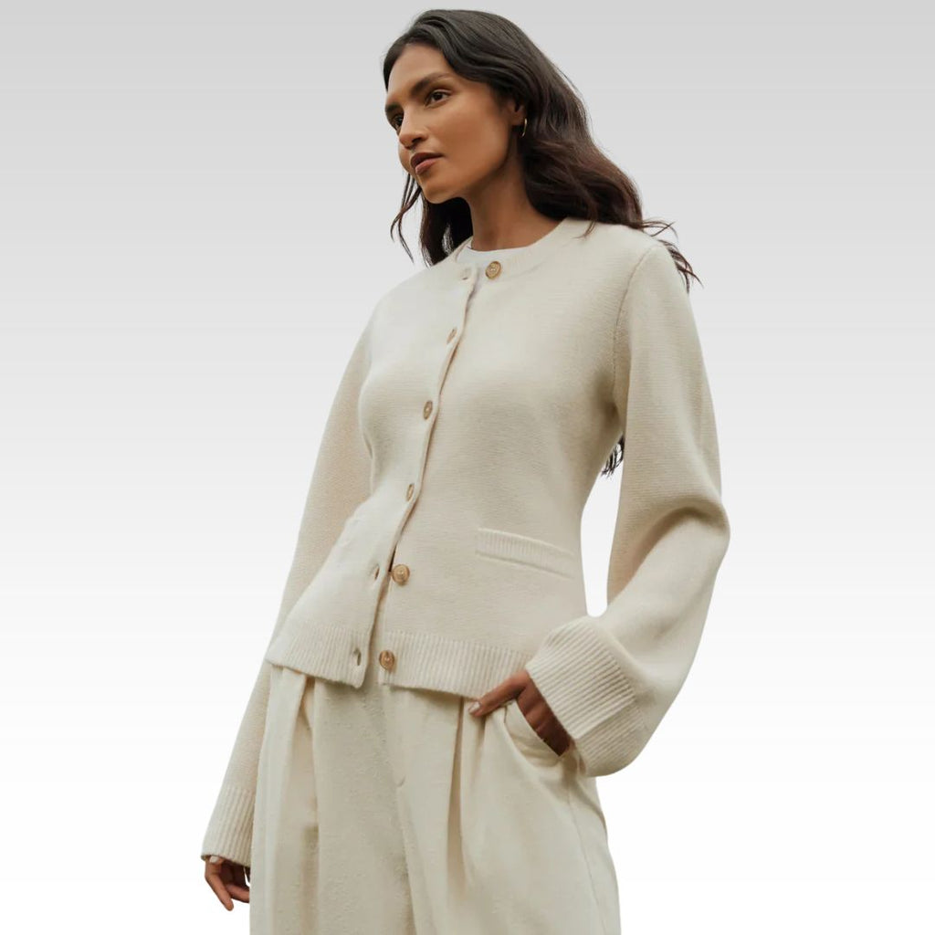Strickjacke Damen | Rundhals-Ausschnitt & Taschen