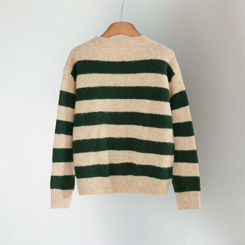 Strickjacke Damen | Streifendesign & Knopfleiste