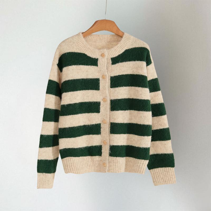 Strickjacke Damen | Streifendesign & Knopfleiste