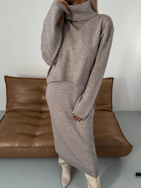 Ärmelloses Maxi Strickkleid mit Cropped Rollkragenpullover | Strickset für Damen