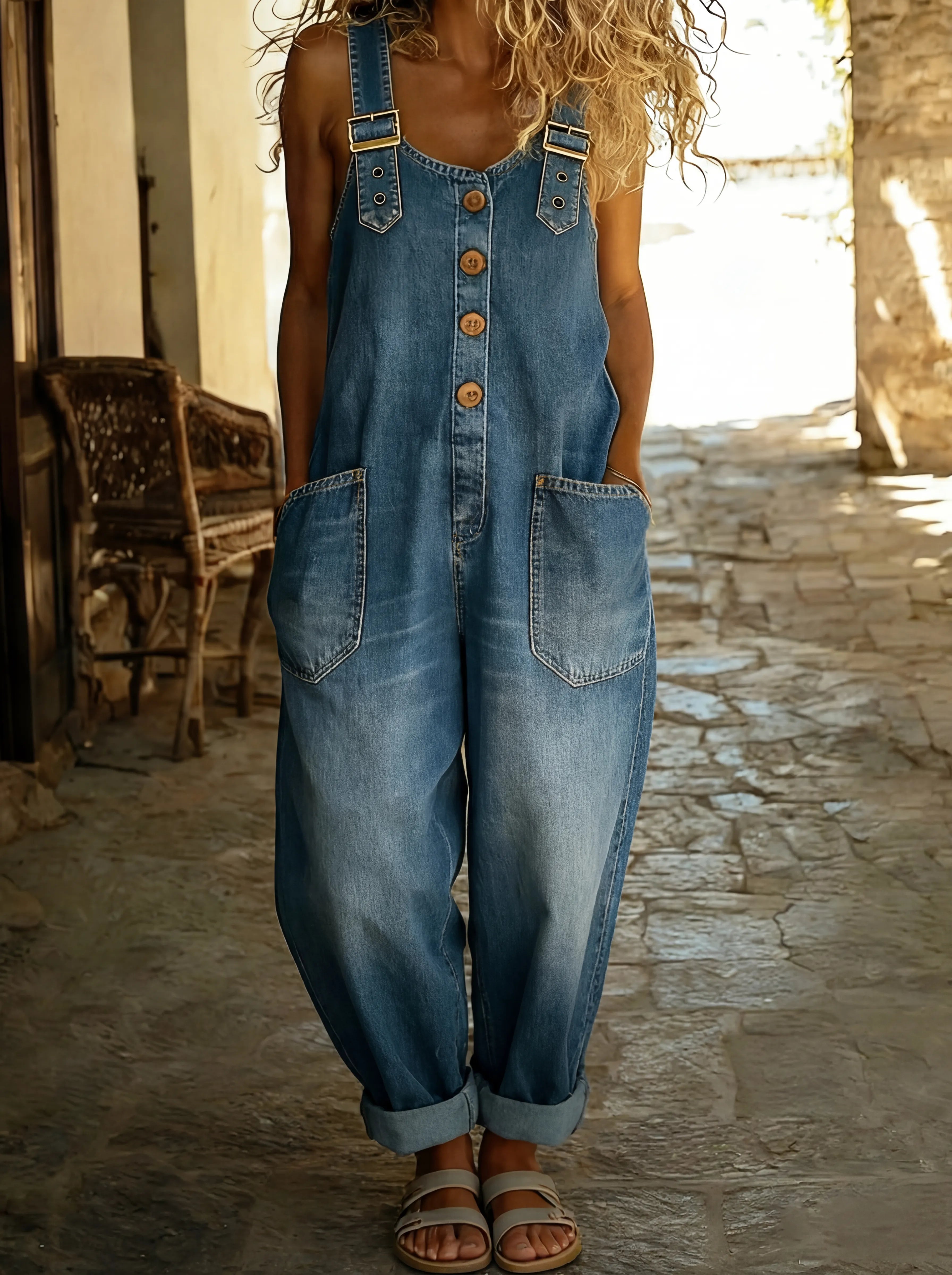 Stylischer Damen-Jumpsuit mit verstellbaren Trägern – Eleganter Denim-Overall für den Sommer