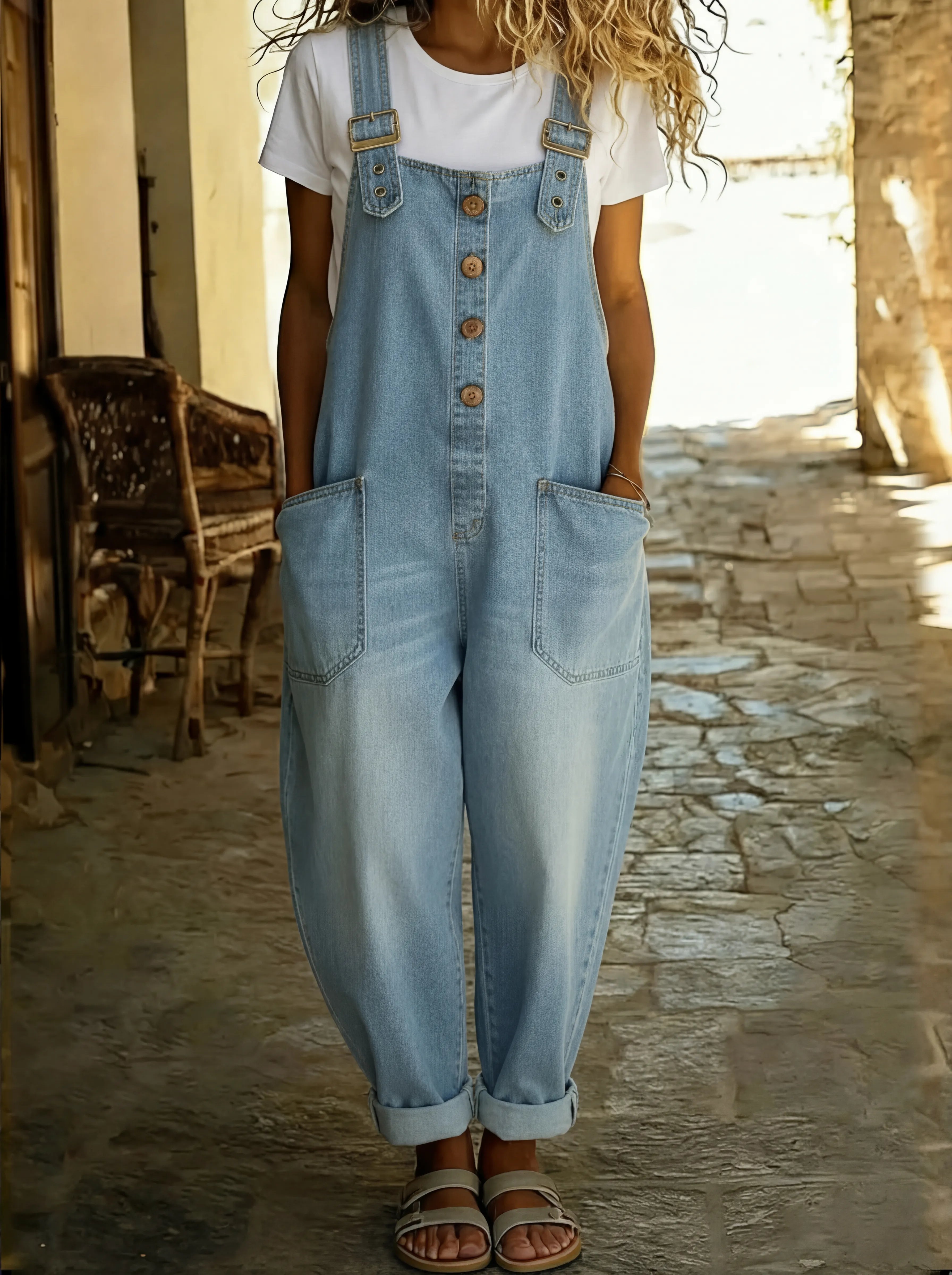 Stylischer Damen-Jumpsuit mit verstellbaren Trägern – Eleganter Denim-Overall für den Sommer