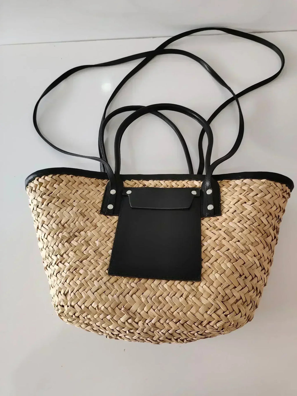 Marlene | Damen Sommer geflochtene Stroh Schultertasche mit Lederdetails
