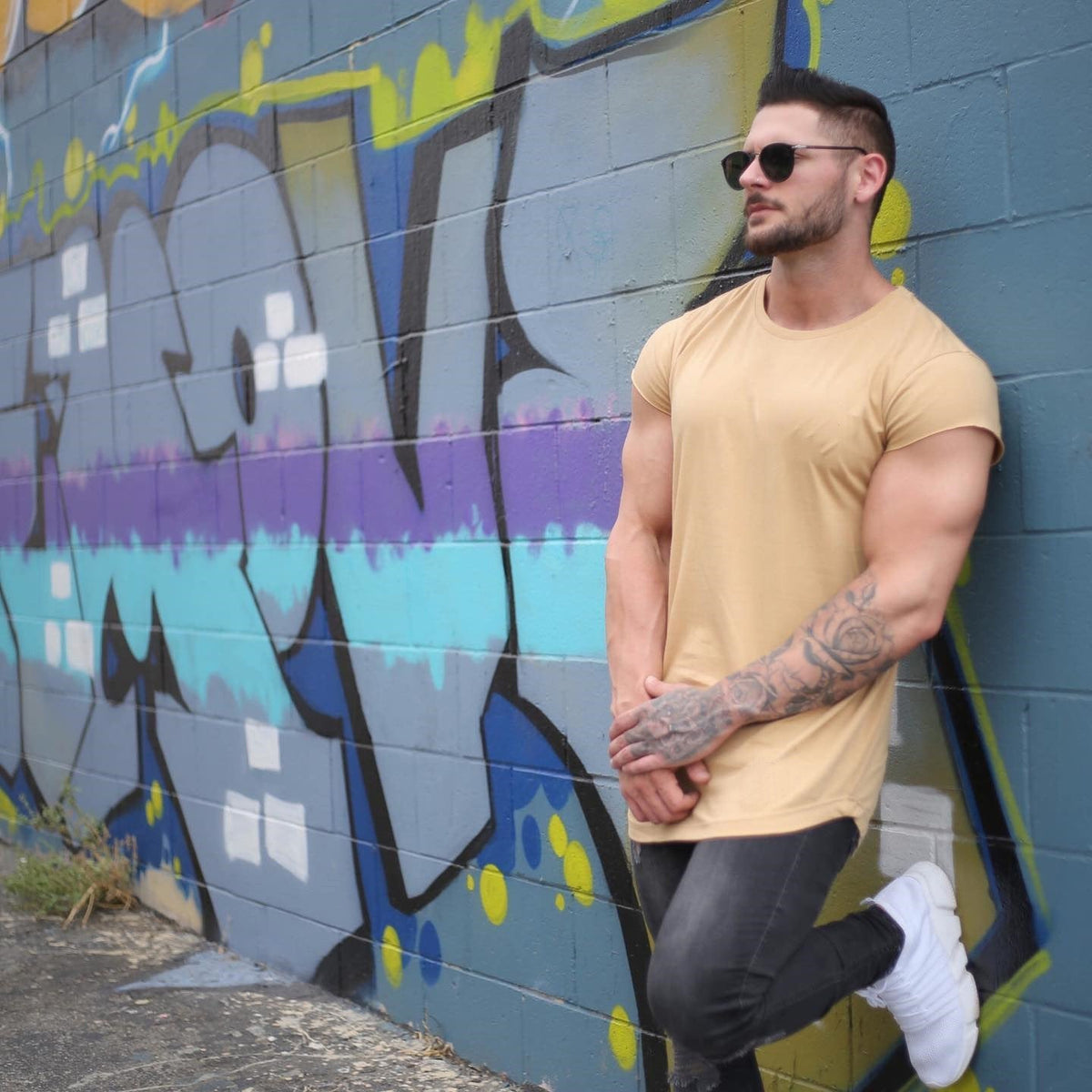 T Shirt Herren | Oversized Curved-Hem für Gym & Alltag