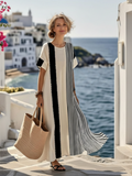 Elara | Rundhals Kurzarm Gestreiftes Maxikleid