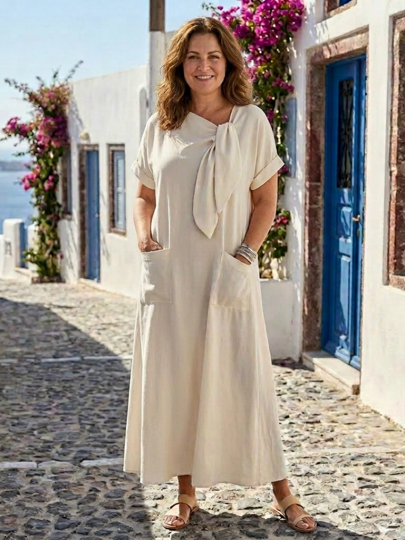 Elowyn | Rundhals Maxikleid mit kurzen Ärmeln