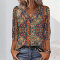 Top Damen | Boho Print & V-Ausschnitt