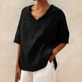 Top Damen | Lässiges Oversized-Kurzarm mit V-Ausschnitt & Umlegekragen