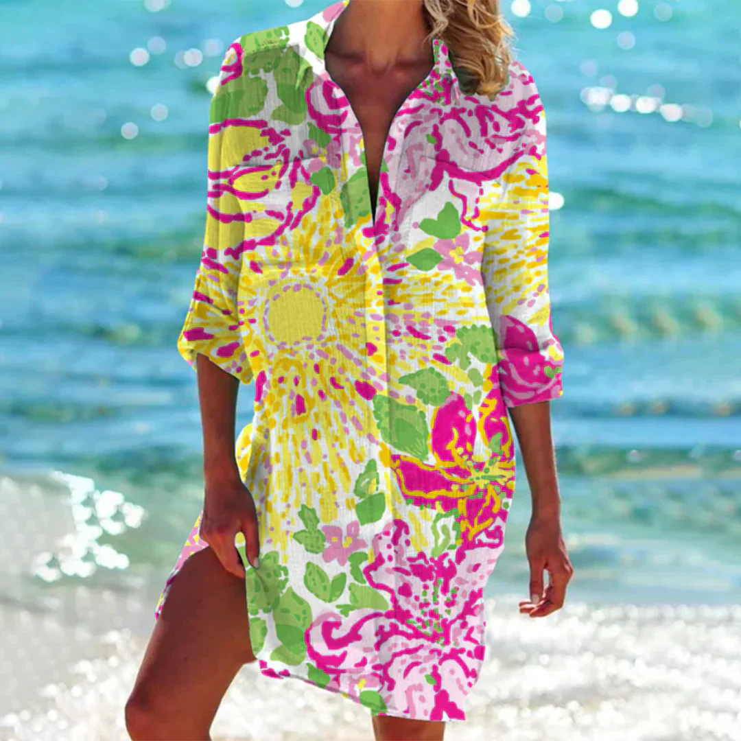 Damen Sommer Meeresmuster Tunika Bluse