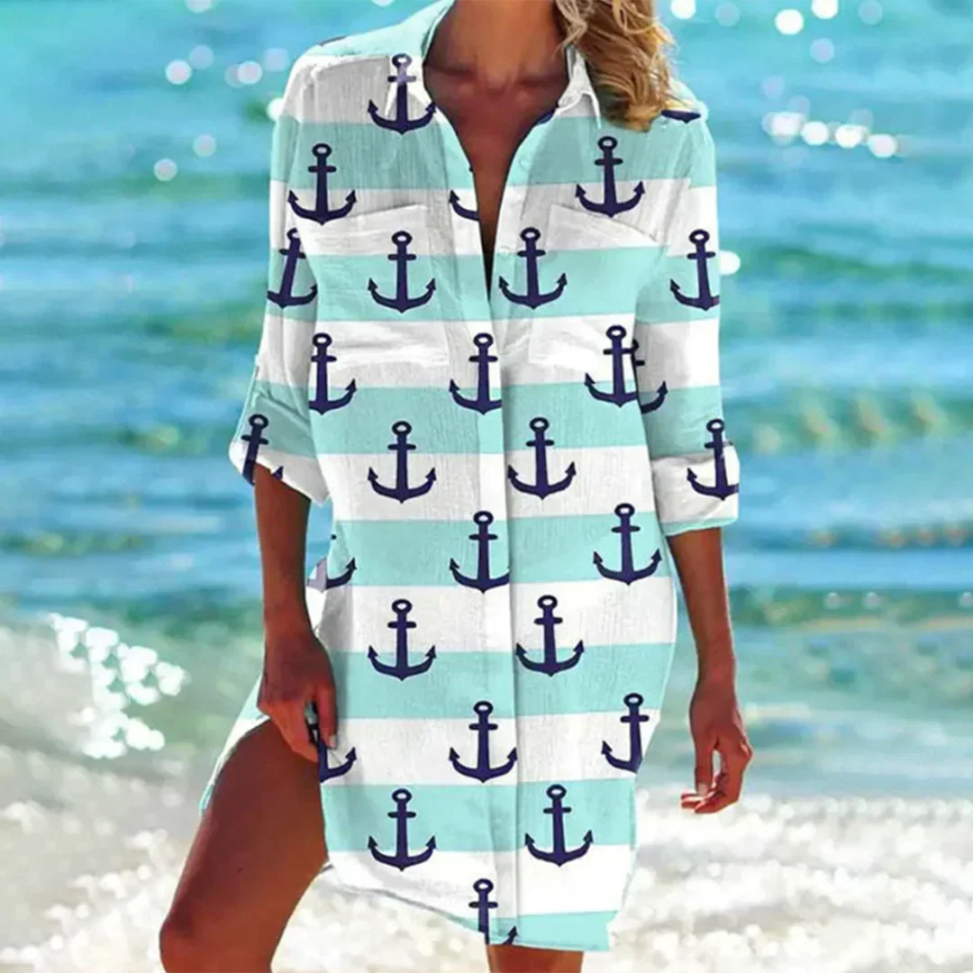 Damen Sommer Meeresmuster Tunika Bluse