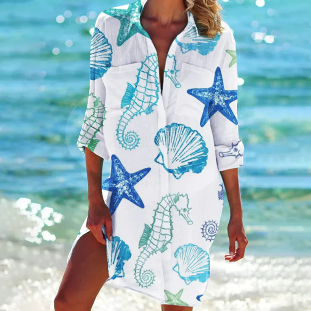 Damen Sommer Meeresmuster Tunika Bluse