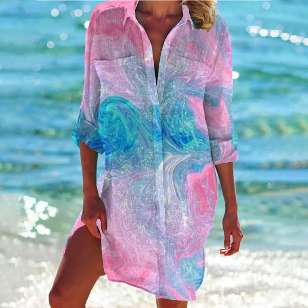 Damen Sommer Meeresmuster Tunika Bluse