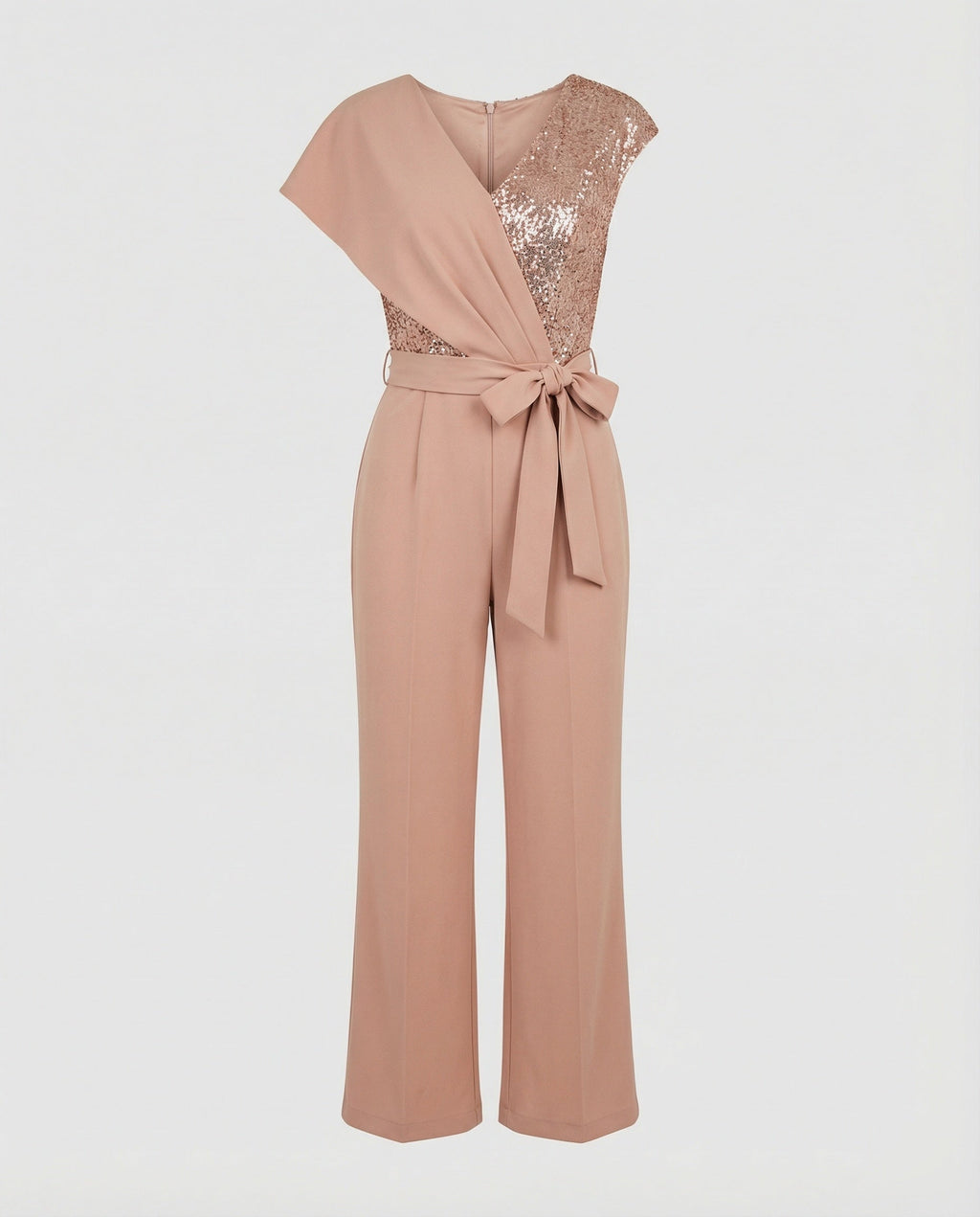 Eleganter Damen Jumpsuit im One Shoulder Schnitt mit Bindegürtel und weitem Bein