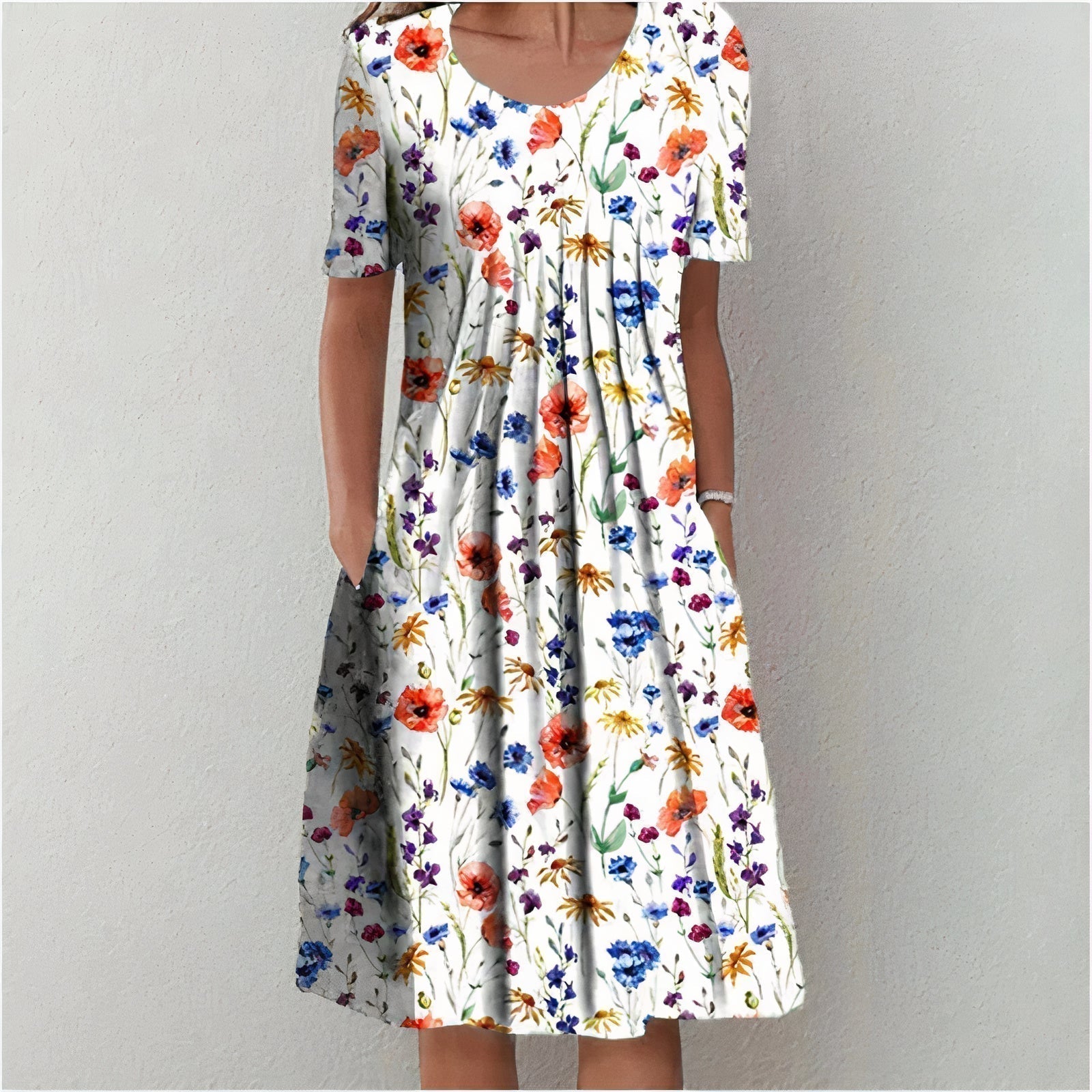Lara | Damen Leichtes Sommer Hochzeitsgast Midikleid mit fließendem Schnitt
