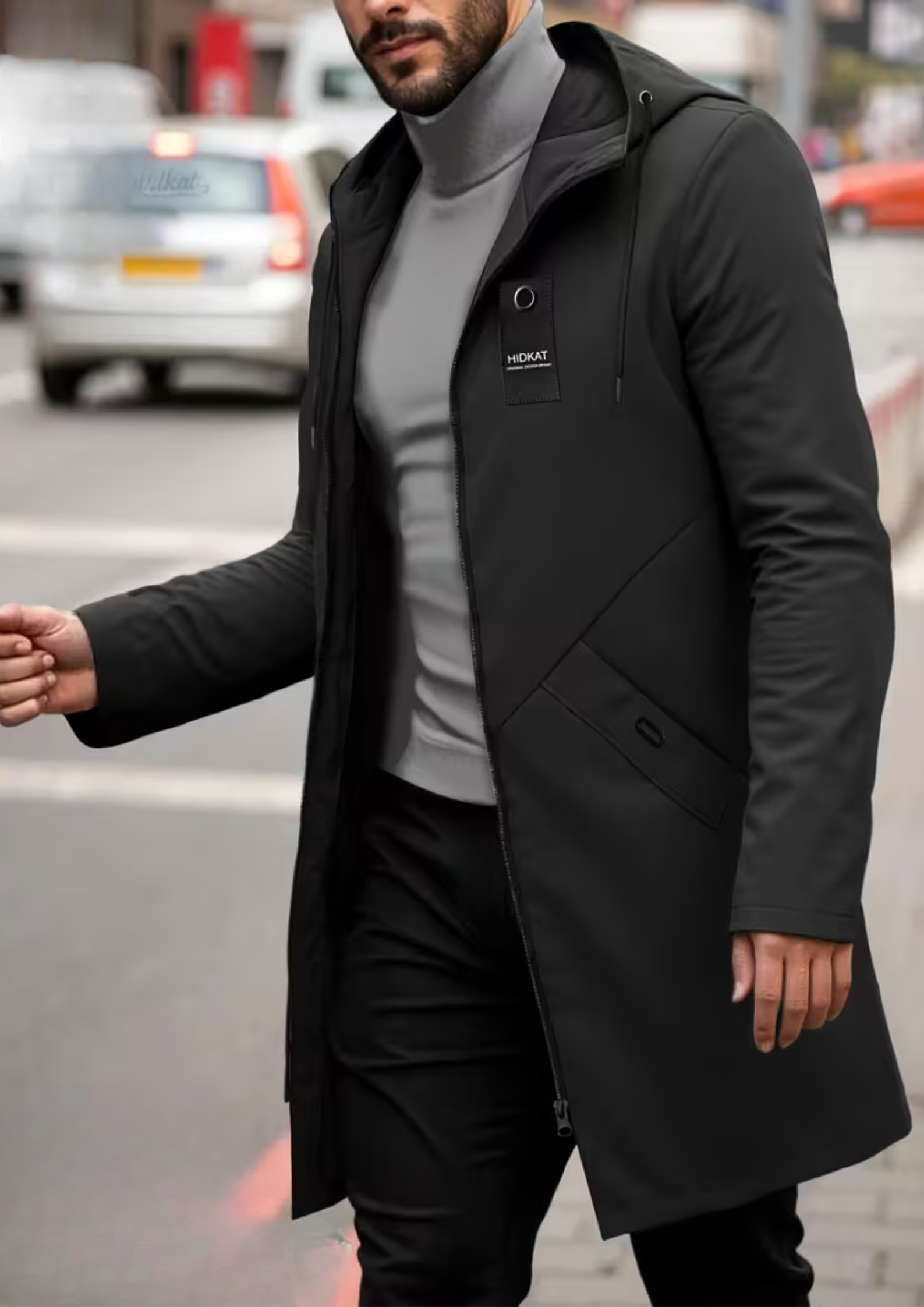 Übergangsjacke Herren | Trenchcoat Herren | Kapuze mit Kordelzug & Windschutz