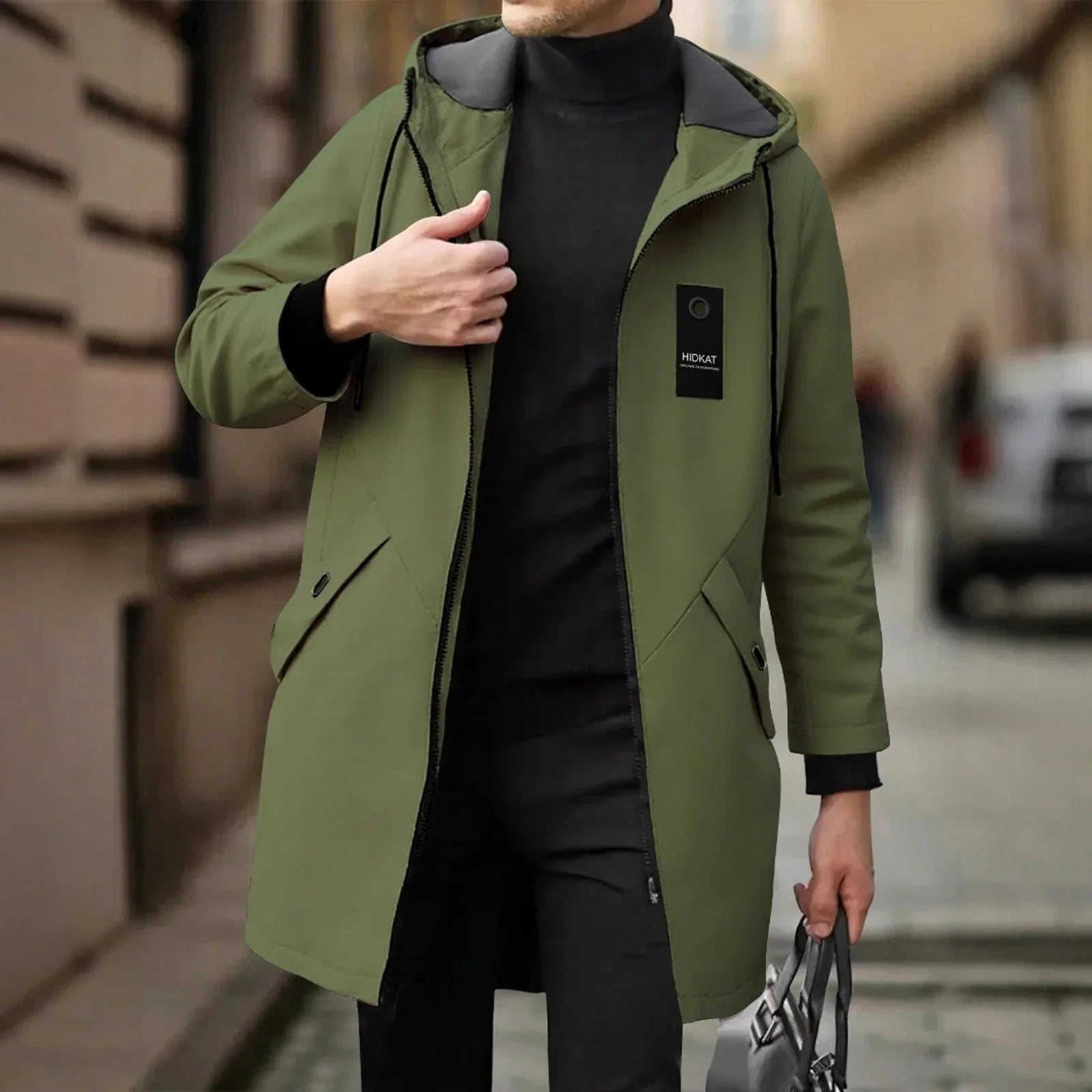 Übergangsjacke Herren | Trenchcoat Herren | Kapuze mit Kordelzug & Windschutz