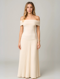 Damen Sommer Plissiert Hochzeitsgast Maxikleid