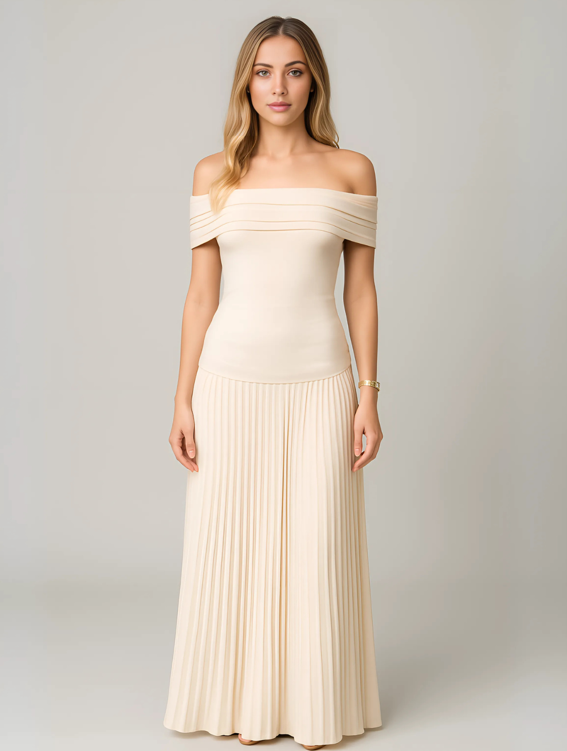 Damen Sommer Plissiert Hochzeitsgast Maxikleid