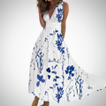 Via | Damen Maxi-Kleid Blumenprint V-Ausschnitt Ärmellos
