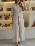 Damen Lässig Knopfleiste Lagenlook Blusenkleid Set