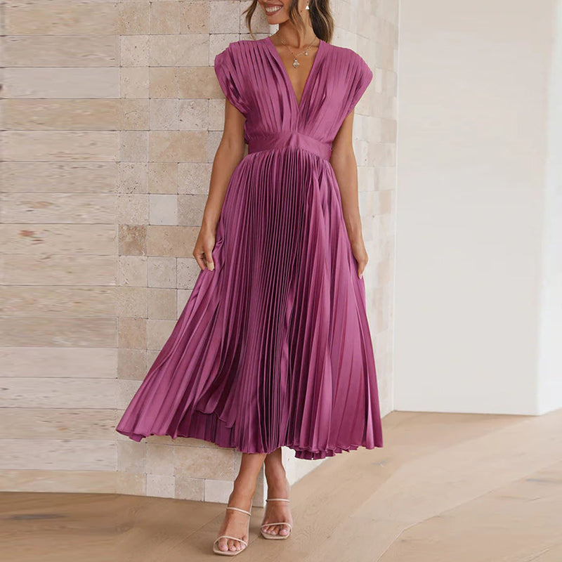 V-Ausschnitt Kleid Damen | Plissee-Optik & Taillenbetont