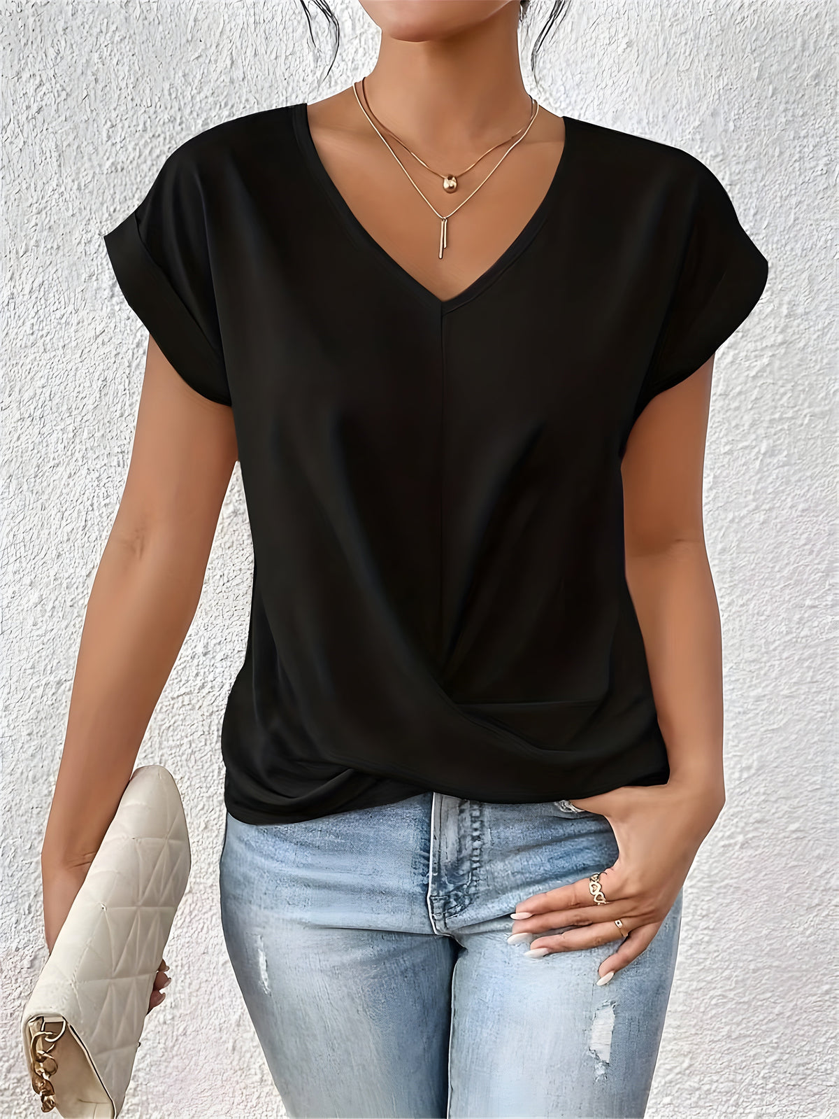 V Ausschnitt Shirt Damen | Crossover-Saum & Eleganter Alltagslook