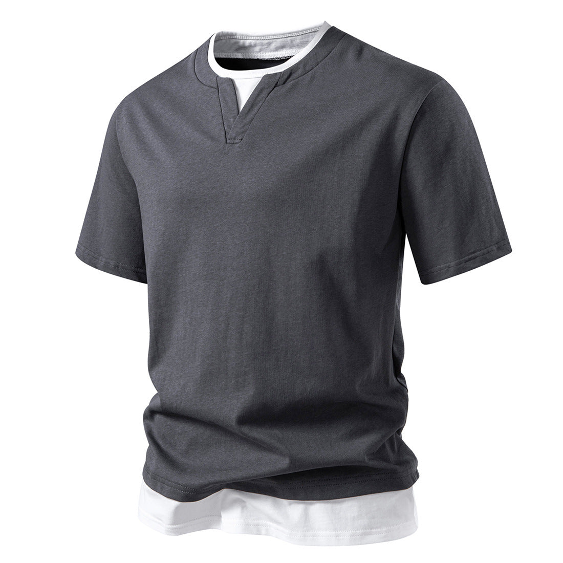 V Ausschnitt T Shirt Herren | Fake-Layer-Look mit Doppelsaum