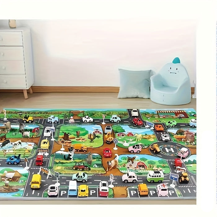 VibrantPlay | Interaktive Spielmatte für Kinder – Farbenfrohes Bauernhof- und Verkehrsmotiv