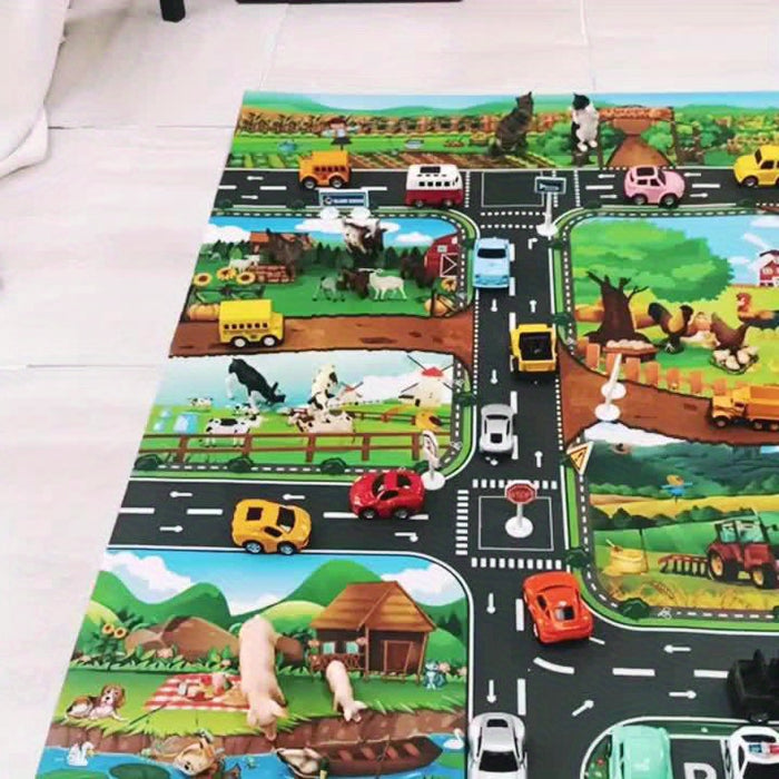 VibrantPlay | Interaktive Spielmatte für Kinder – Farbenfrohes Bauernhof- und Verkehrsmotiv