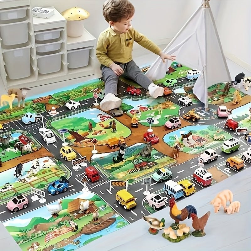 VibrantPlay | Interaktive Spielmatte für Kinder – Farbenfrohes Bauernhof- und Verkehrsmotiv