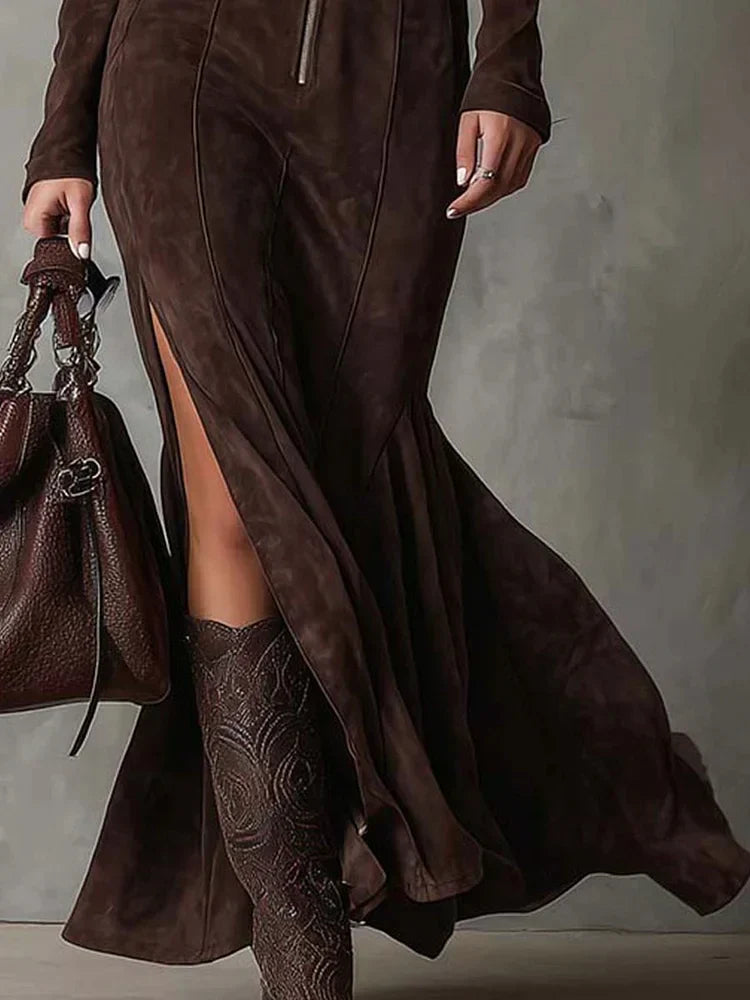 Kyara - Braunes Kleid mit Reißverschluss