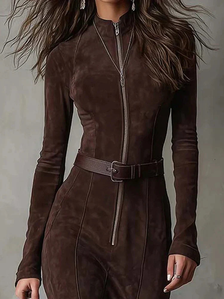 Kyara - Braunes Kleid mit Reißverschluss