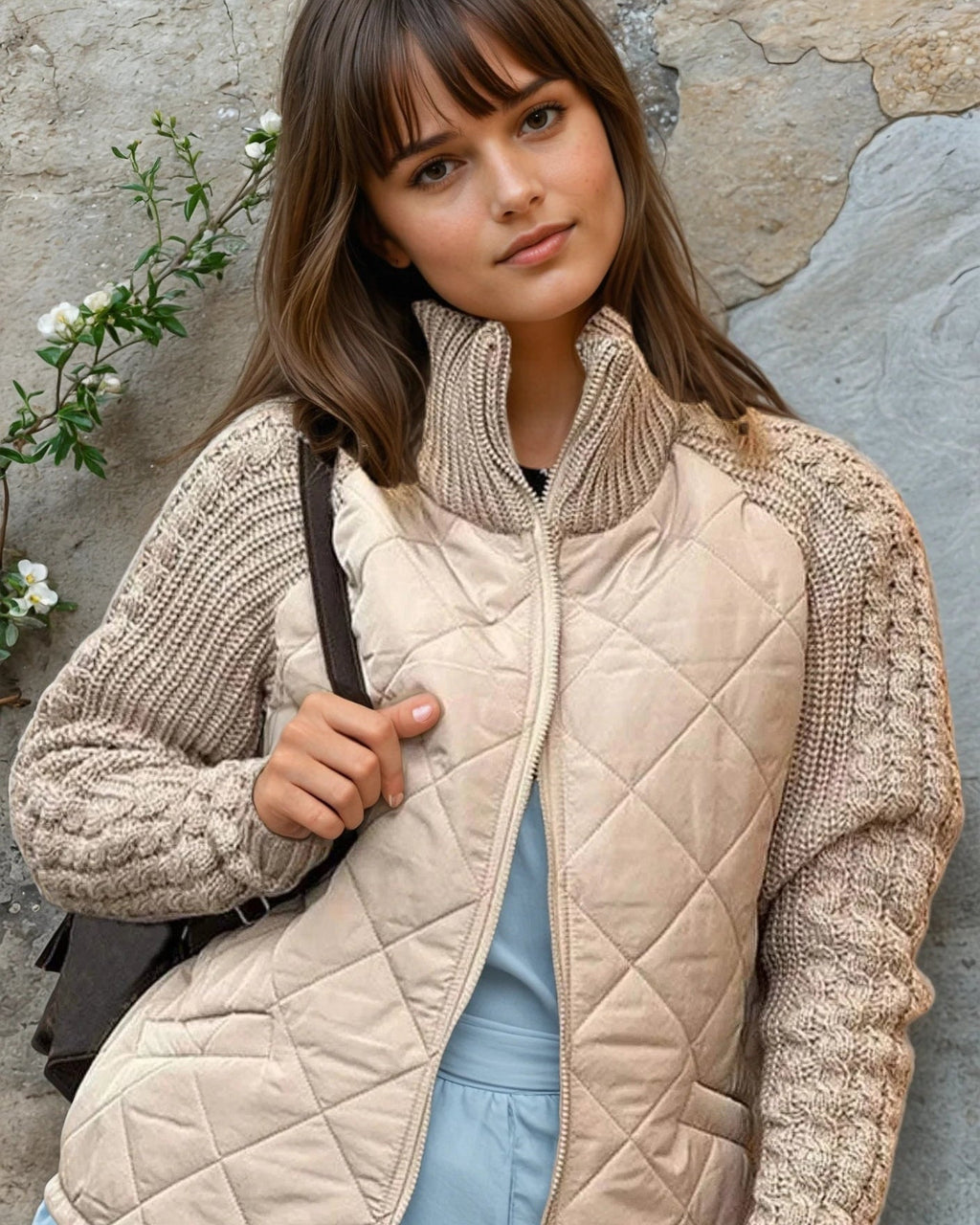 Stepp Strickjacke für Damen mit geripptem Kragen