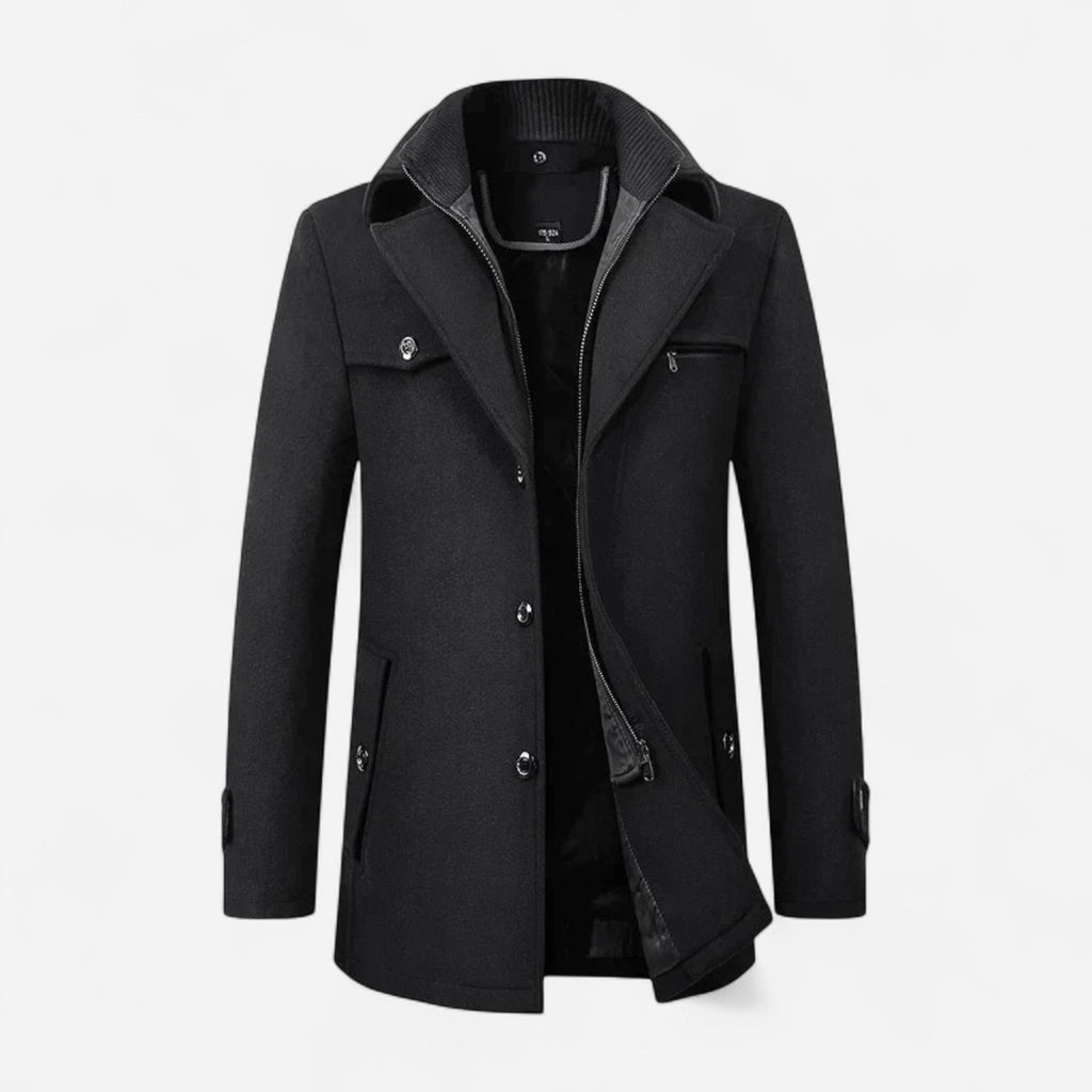 Gefütterte City-Winterjacke für Herren im Mantel-Look mit hohem Reißverschlusskragen