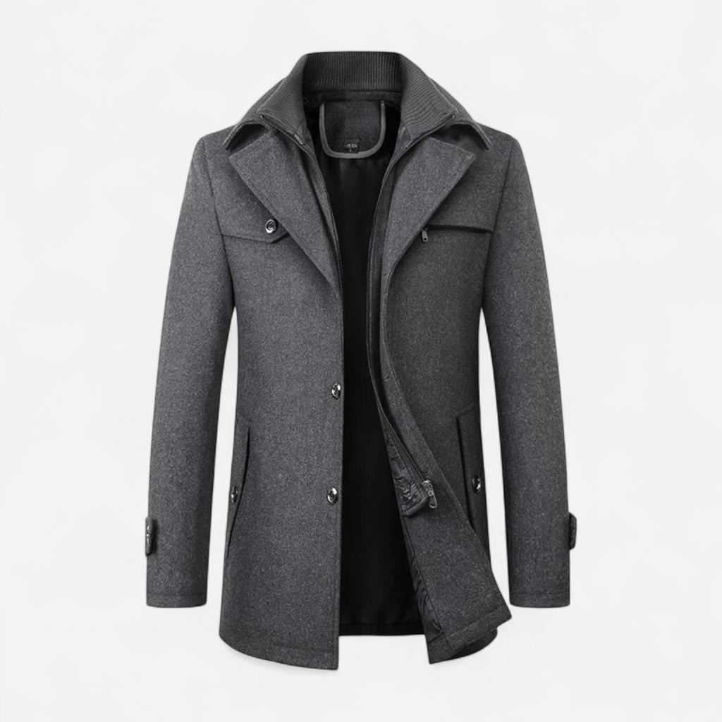 Gefütterte City-Winterjacke für Herren im Mantel-Look mit hohem Reißverschlusskragen