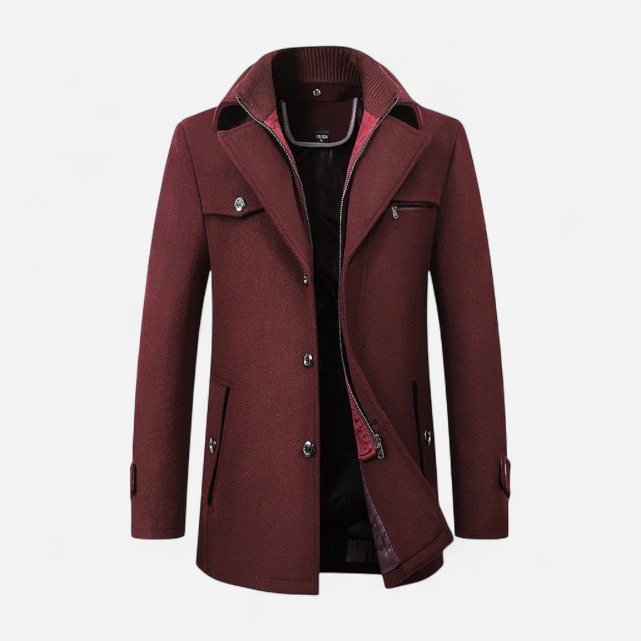 Gefütterte City-Winterjacke für Herren im Mantel-Look mit hohem Reißverschlusskragen