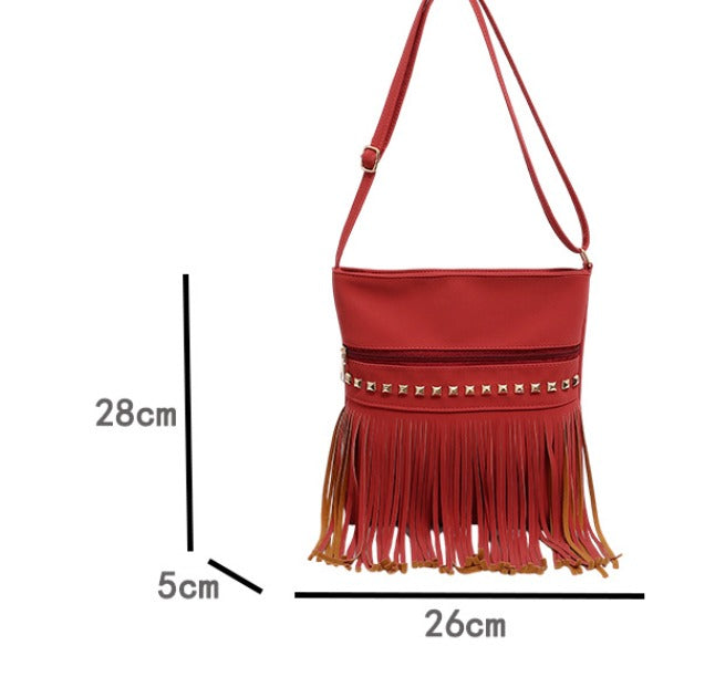 Vintage-Schultertasche mit Fransen für Damen im Retro-Boho-Stil