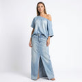 Capri Bleu™ Set mit Asymmetrischem Oberteil und Leichtem Jeansrock