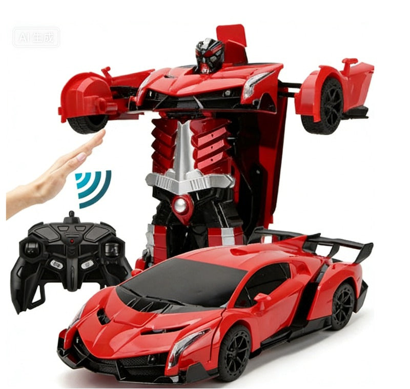 2-in-1 RC-Transformationsroboterauto – Ferngesteuertes Fahrzeug mit LED-Leuchten, Musik und Ein-Knopf-Transformation