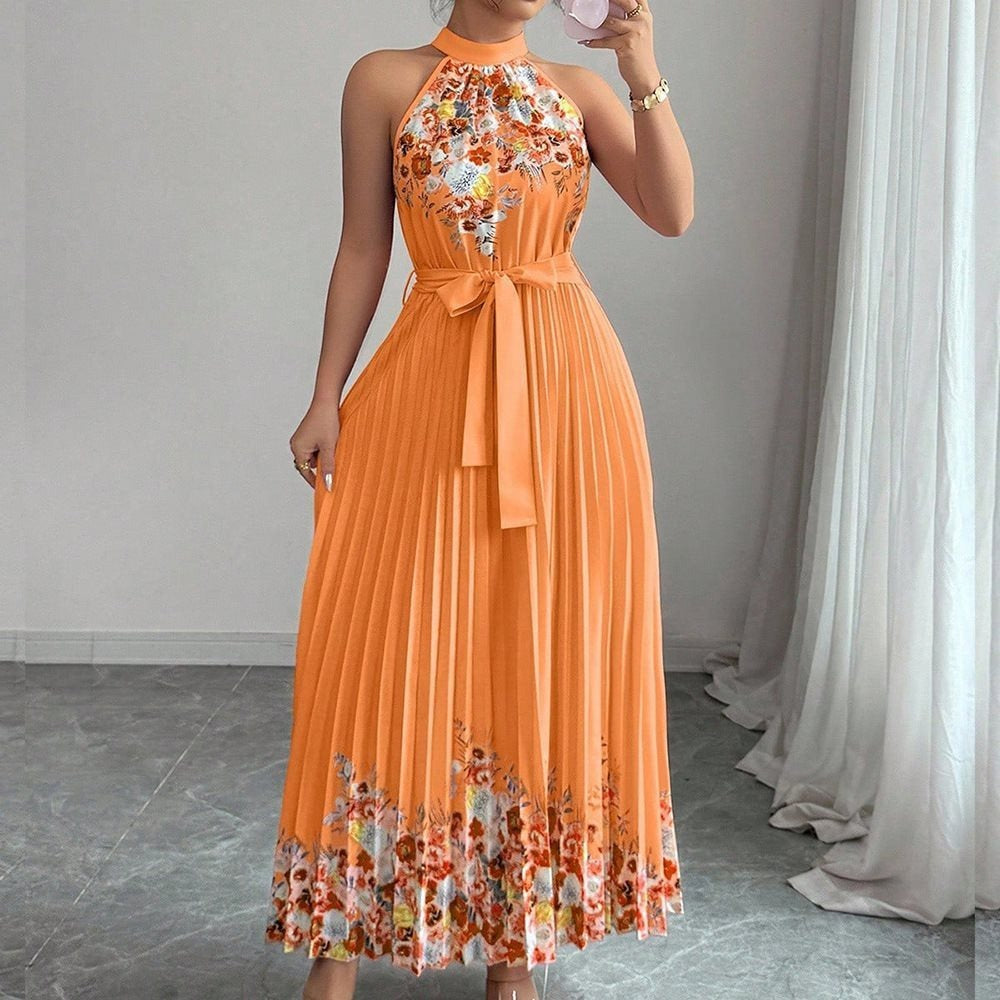Luftiges Maxikleid Damen V-Ausschnitt Blumendruck Sommer Maxikleider A-Linie für Elegante Tage