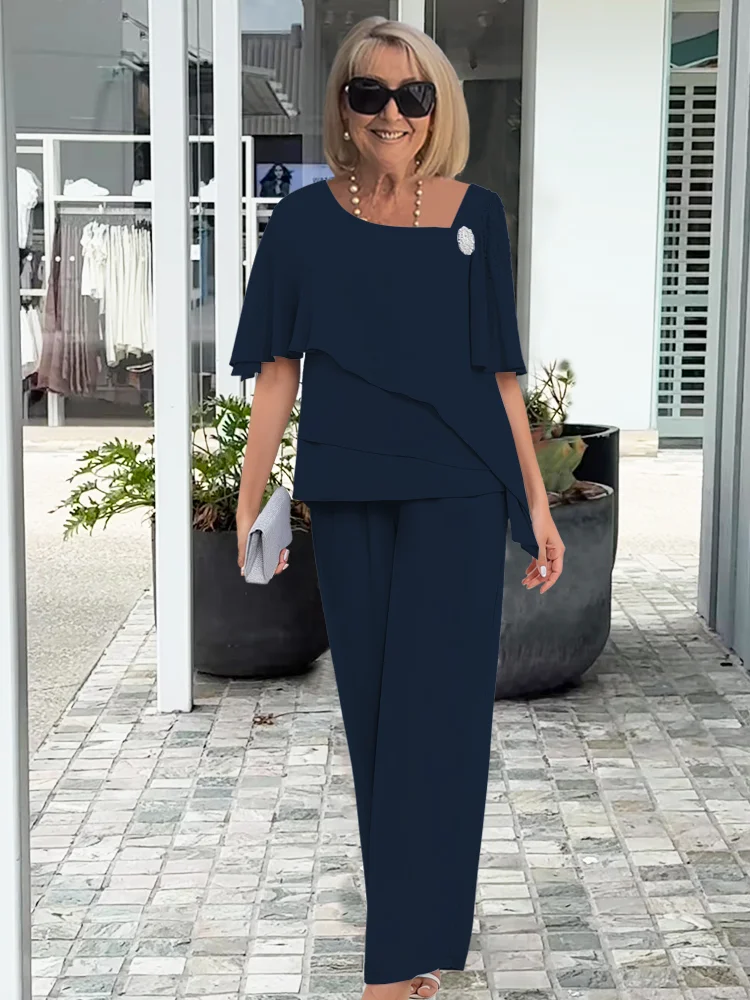 Damen Kurzarm Elegant Zweiteiliger Set