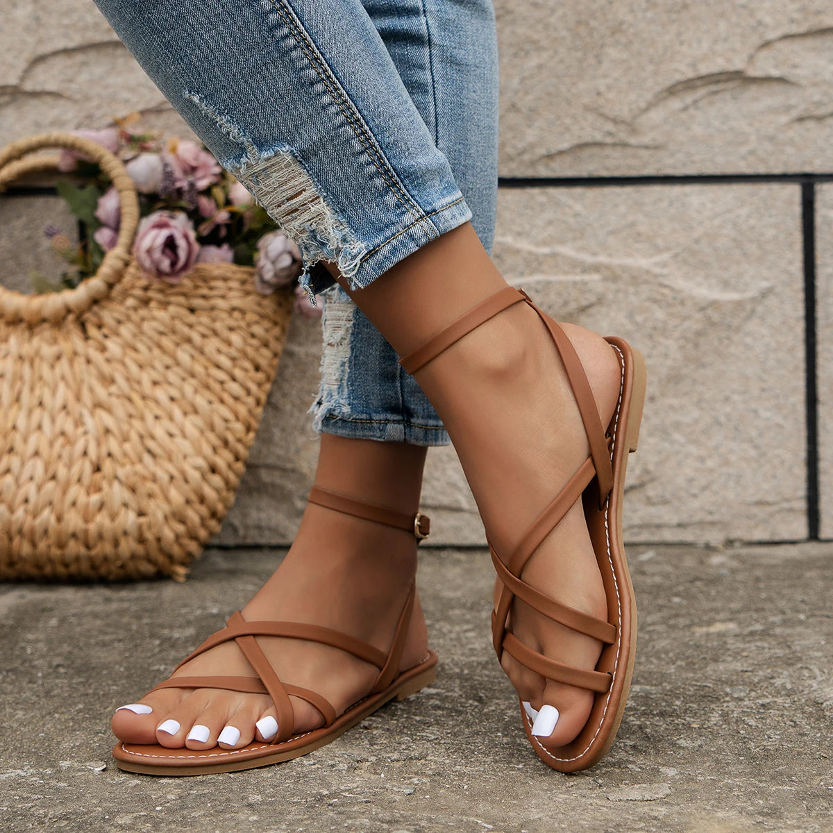 Damen Verstellbare Träger Offenem Design Sandalen