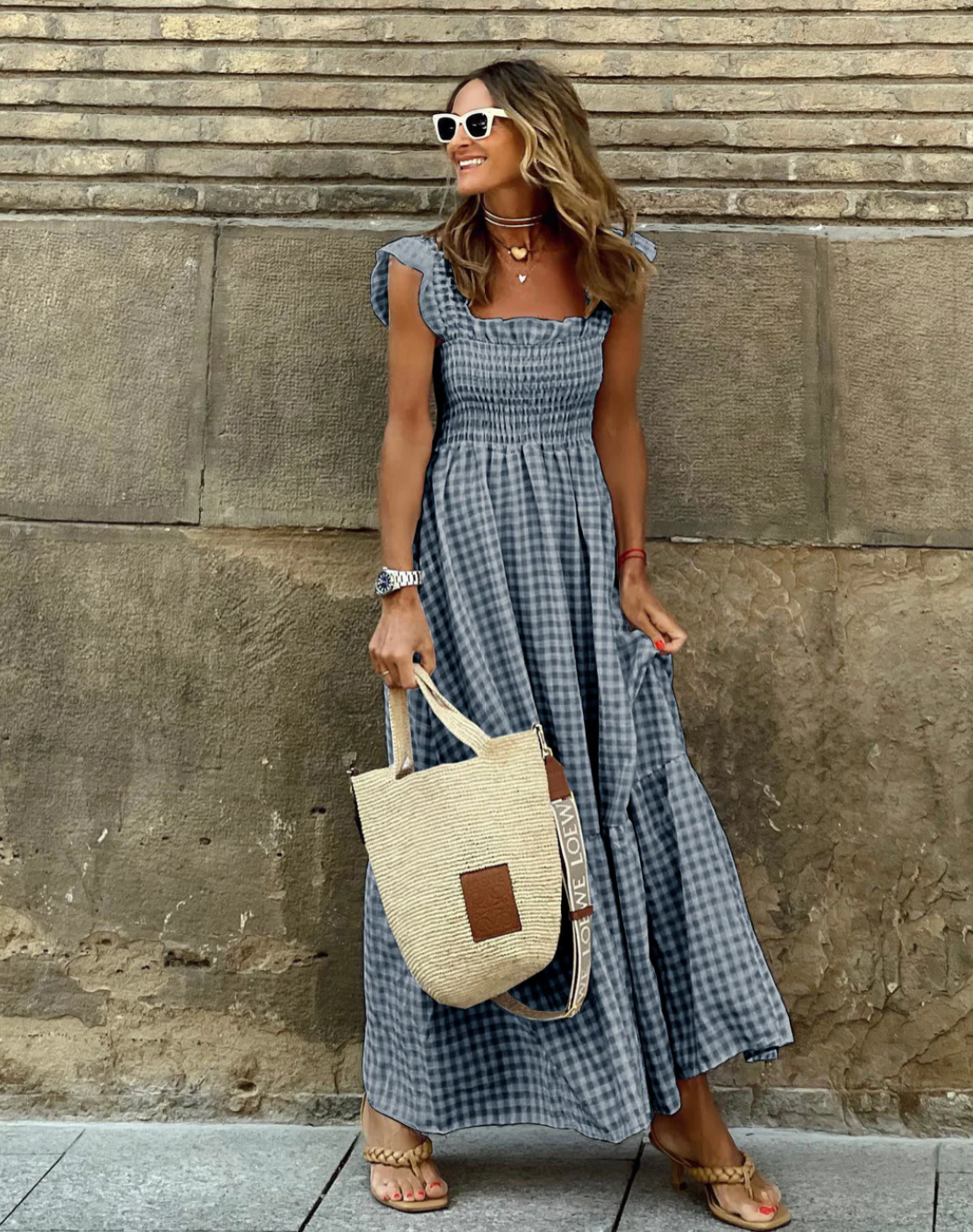 Damen Elastischem Oberteil Maxi Sommerkleid